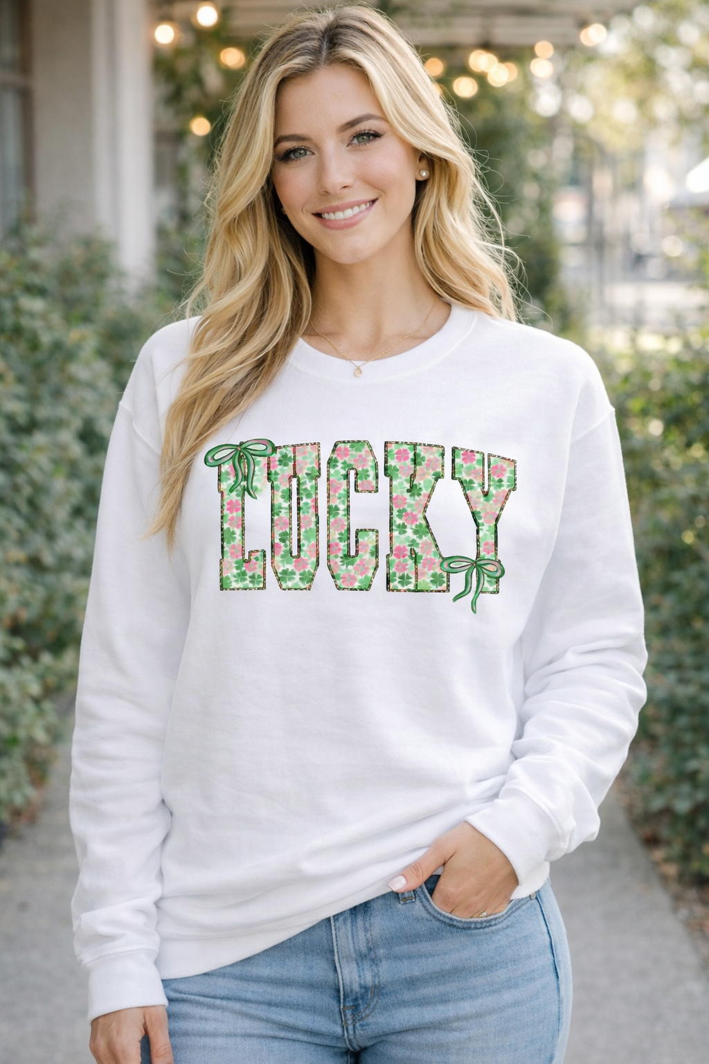 Lucky Pink and Green - White apparel
