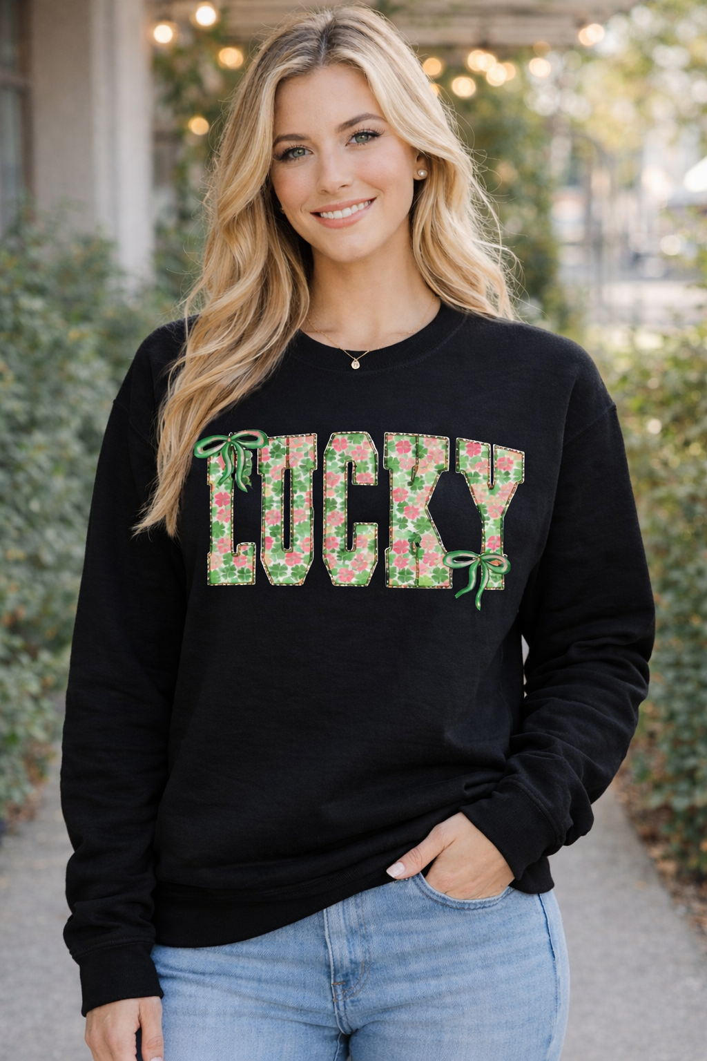 Lucky Pink and Green - Black apparel