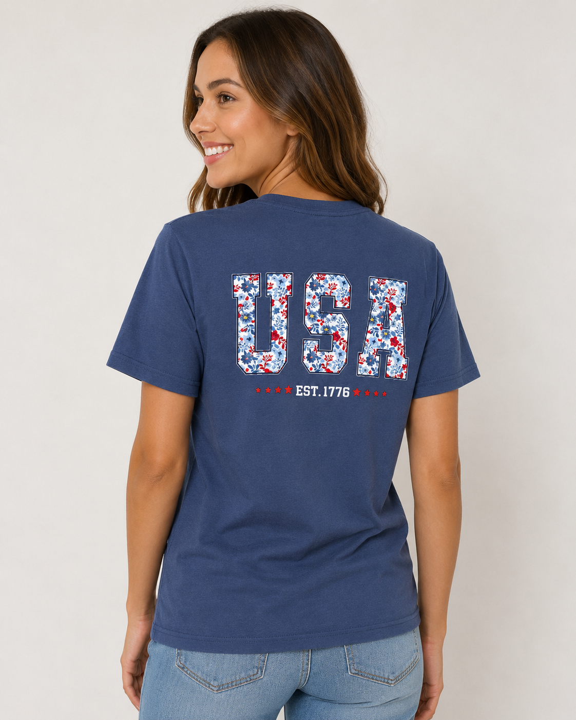 USA Floral Tshirt